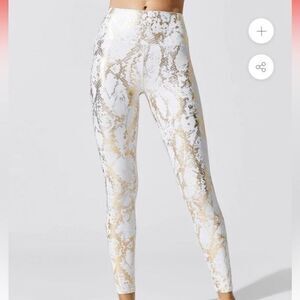 Carbon38 white gold metallic snake print leggings size small
